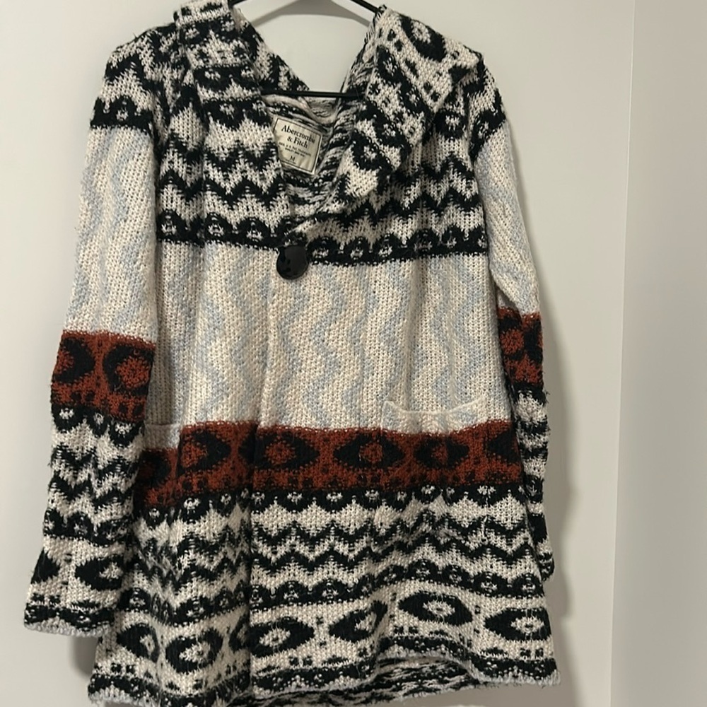 Abercrombie and Fitch 18% Wool 5% Alpaca Hooded Knitted Cardigan Jacket Sweater